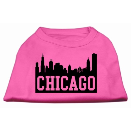 Chicago Skyline Screen Print Shirt Bright Pink Lg