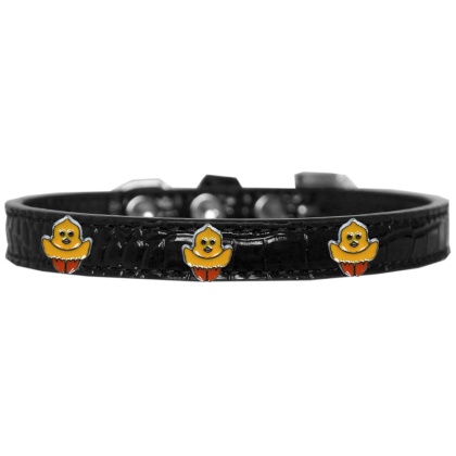 Chickadee Widget Croc Dog Collar Black Size 10