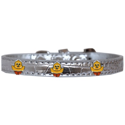 Chickadee Widget Croc Dog Collar Silver Size 10