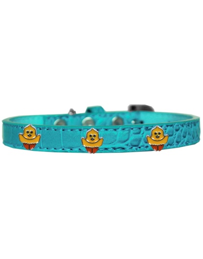 Chickadee Widget Croc Dog Collar Turquoise Size 10