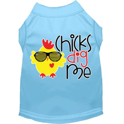 Chicks Dig Me Screen Print Dog Shirt Baby Blue Lg