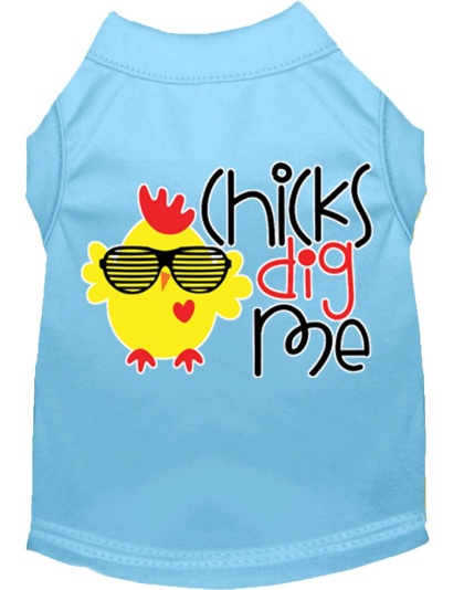 Chicks Dig Me Screen Print Dog Shirt Baby Blue Lg