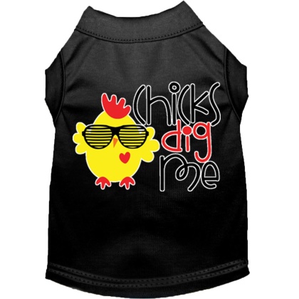 Chicks Dig Me Screen Print Dog Shirt Black Lg