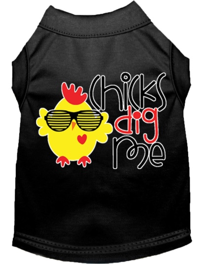 Chicks Dig Me Screen Print Dog Shirt Black Lg