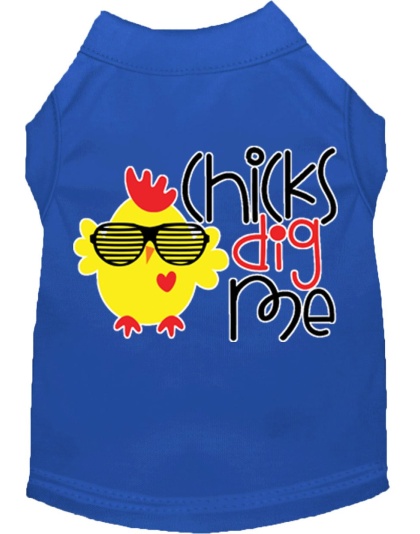 Chicks Dig Me Screen Print Dog Shirt Blue Lg