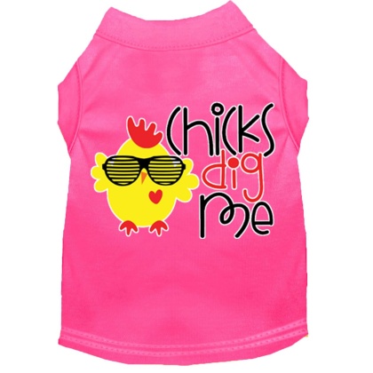 Chicks Dig Me Screen Print Dog Shirt Bright Pink Lg