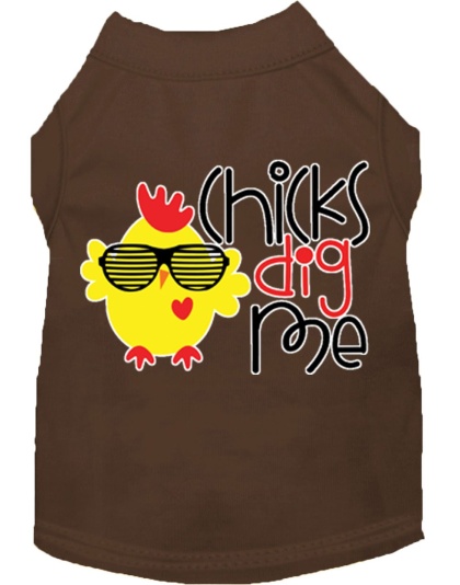 Chicks Dig Me Screen Print Dog Shirt Brown Lg