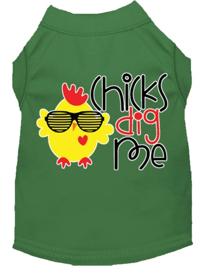 Chicks Dig Me Screen Print Dog Shirt Green Lg