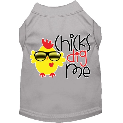 Chicks Dig Me Screen Print Dog Shirt Grey Lg