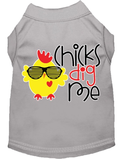 Chicks Dig Me Screen Print Dog Shirt Grey Lg