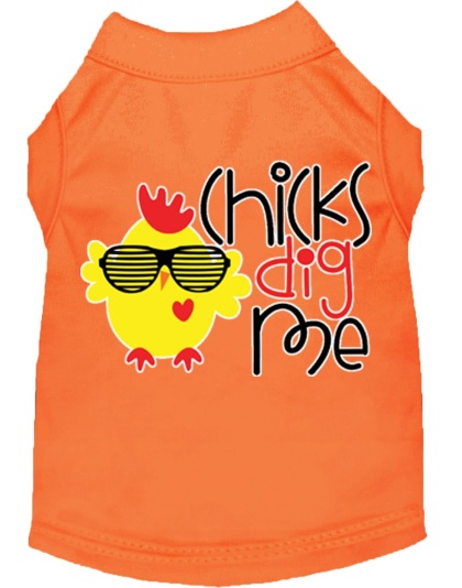 Chicks Dig Me Screen Print Dog Shirt Orange Lg