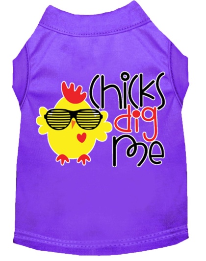 Chicks Dig Me Screen Print Dog Shirt Purple Lg