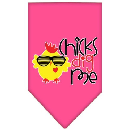 Chicks Dig Me Screen Print Pet Bandana Bright Pink Large