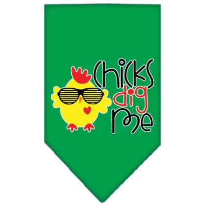 Chicks Dig Me Screen Print Pet Bandana Emerald Green Large