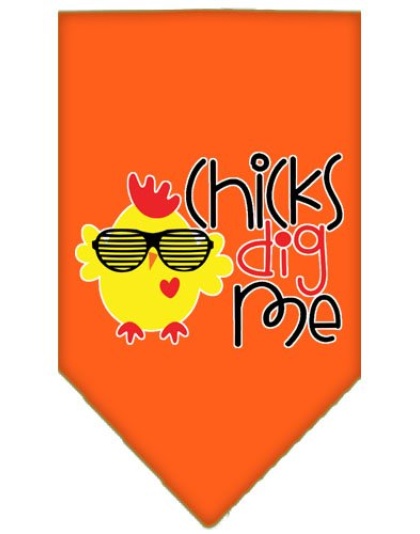 Chicks Dig Me Screen Print Pet Bandana Orange Large