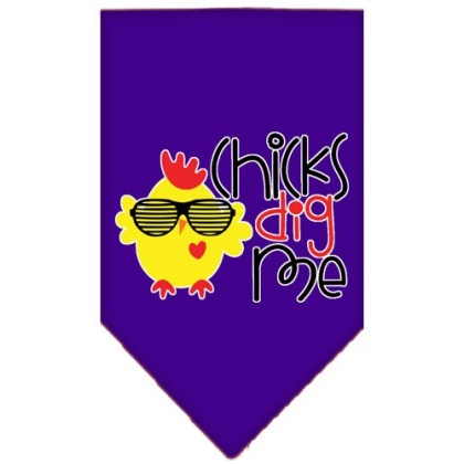 Chicks Dig Me Screen Print Pet Bandana Purple Large