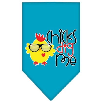 Chicks Dig Me Screen Print Pet Bandana Turquoise Large