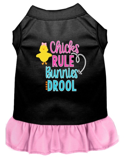 Chicks Rule Screen Print Dog Dress Black with Light Pink Lg