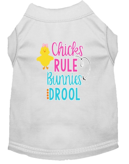 Chicks Rule Screen Print Dog Shirt White Lg