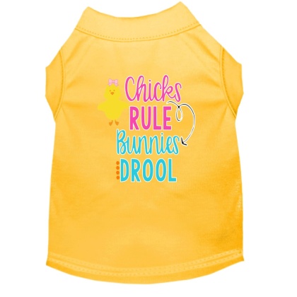 Chicks Rule Screen Print Dog Shirt Yellow Lg