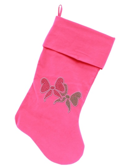 Christmas Bows Rhinestone 18 Inch Velvet Christmas Stocking Pink