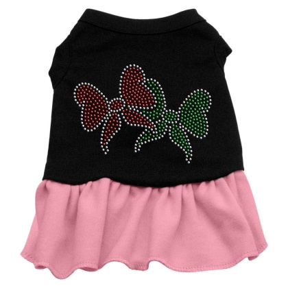 Christmas Bows Rhinestone Dress Black with Pink Lg