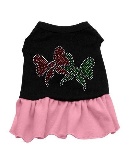 Christmas Bows Rhinestone Dress Black with Pink Lg