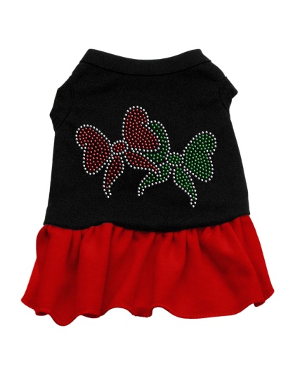 Christmas Bows Rhinestone Dress Black with Red Lg