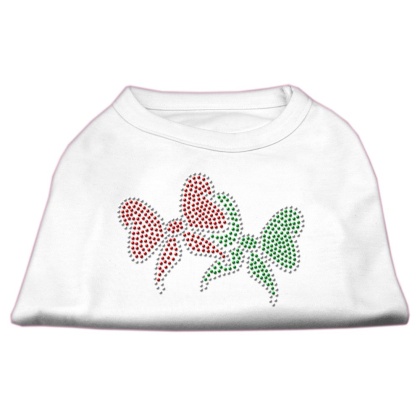 Christmas Bows Rhinestone Shirt White L