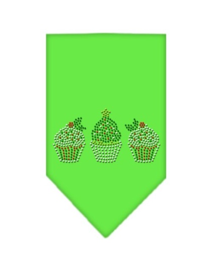 Christmas Cupcakes Rhinestone Bandana Lime Green Large