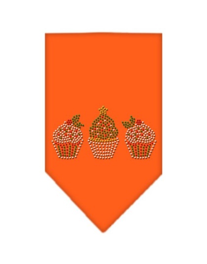 Christmas Cupcakes Rhinestone Bandana Orange Large