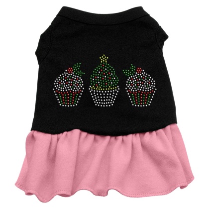 Christmas Cupcakes Rhinestone Dress Black with Pink Lg