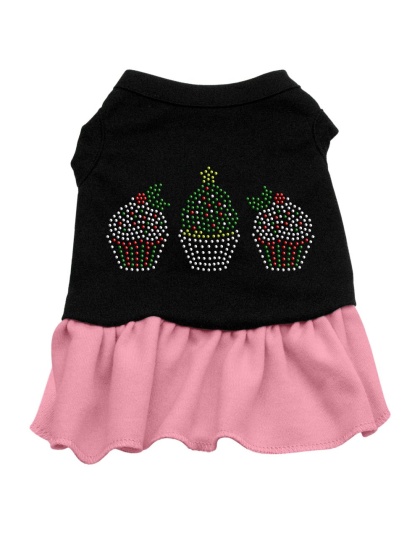 Christmas Cupcakes Rhinestone Dress Black with Pink Lg