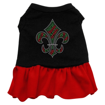 Christmas Fleur De Lis Rhinestone Dress Black with Red Lg