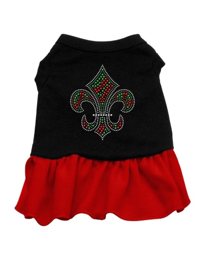 Christmas Fleur De Lis Rhinestone Dress Black with Red Lg