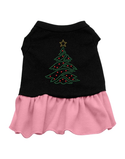 Christmas Tree Rhinestone Dress Black with Pink Lg