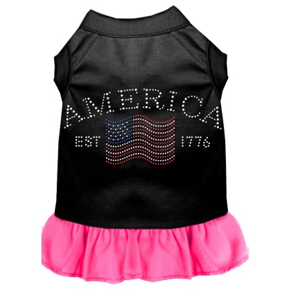 Classic America Rhinestone Dress Black with Bright Pink Lg