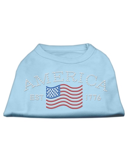 Classic American Rhinestone Shirts Baby Blue L