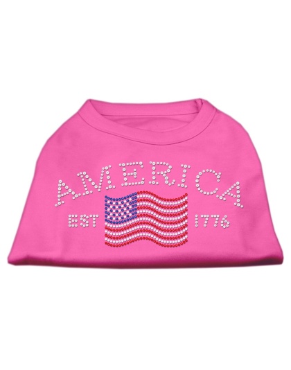 Classic American Rhinestone Shirts Bright Pink L