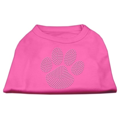 Clear Rhinestone Paw Shirts Bright Pink L