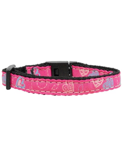 Crazy Hearts Nylon Collars Bright Pink Cat Safety