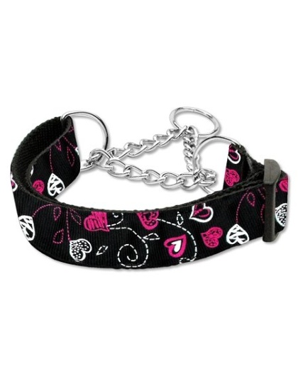 Crazy Hearts Nylon Collars Martingale Black Large