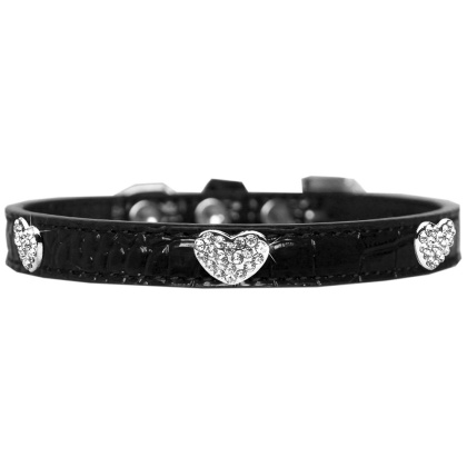 Croc Crystal Heart Dog Collar Black Size 10