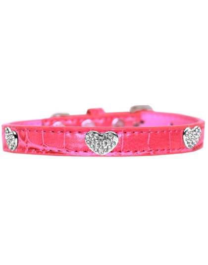 Croc Crystal Heart Dog Collar Bright Pink Size 10