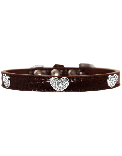 Croc Crystal Heart Dog Collar Chocolate Size 10