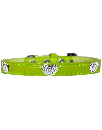 Croc Crystal Heart Dog Collar Lime Green Size 10