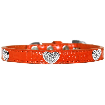 Croc Crystal Heart Dog Collar Orange Size 10