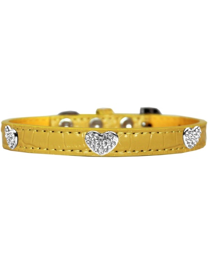 Croc Crystal Heart Dog Collar Yellow Size 10