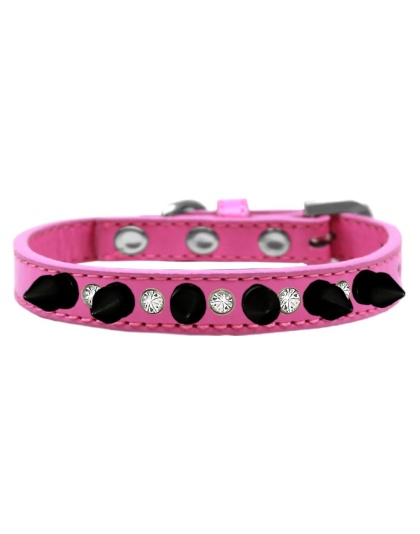 Crystal and Black Spikes Dog Collar Bright Pink Size 10