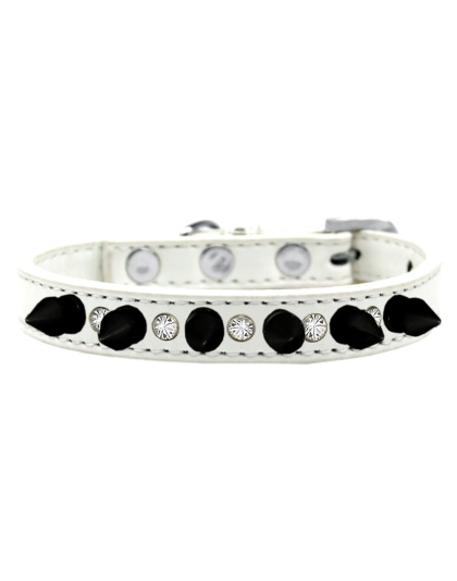 Crystal and Black Spikes Dog Collar White Size 10